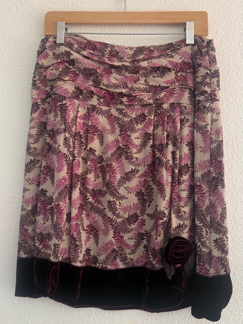 Twin-Set Pink and Cream Fern-Print High-Low Skirt